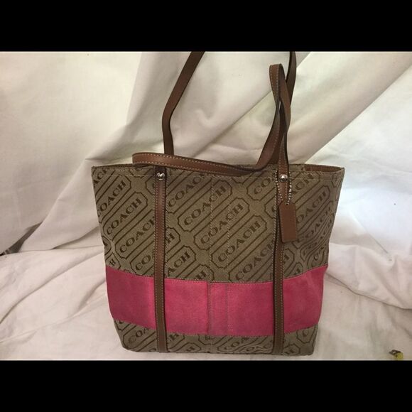 Coach Signature Stripe Handbag Tote Bag F12252 - Picture 1 of 10